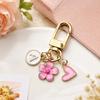 A-Z Letter Charm Enamel Keychain Pink Cherry Blossom Heart Design Key Ring for Graduation Souvenir Gift