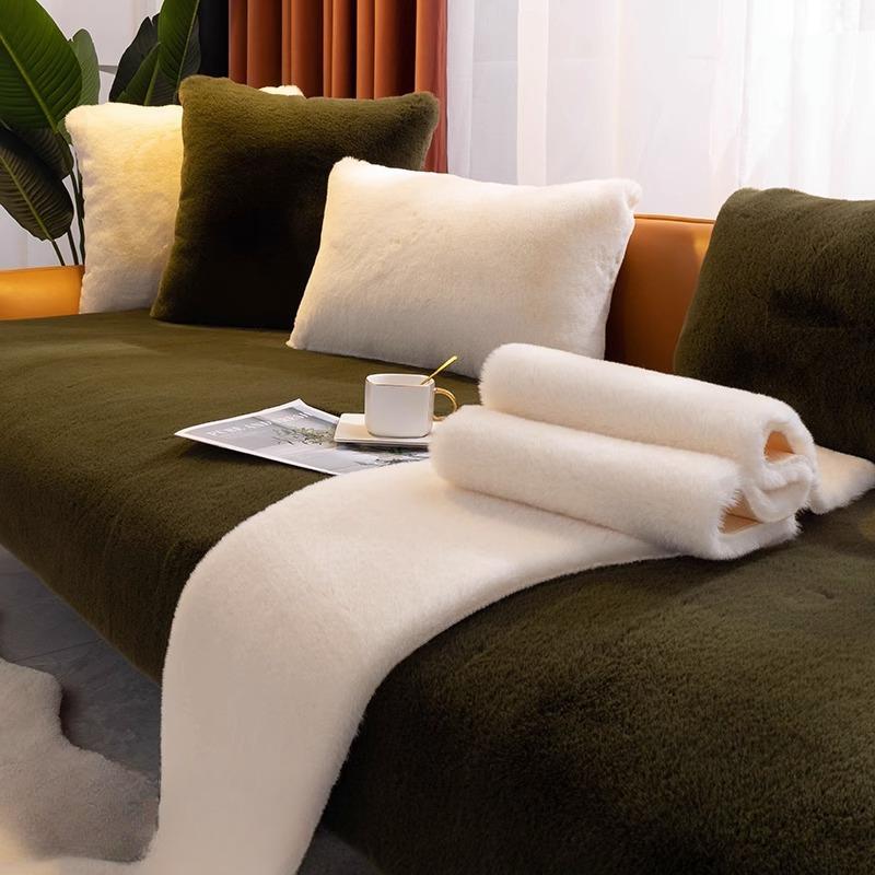Rabbit Plush Sofa Cushion Winter Light Luxury Modern Simple Non-Slip High-End Thickening Cushion Leather Sofa Cover Cover Cloth