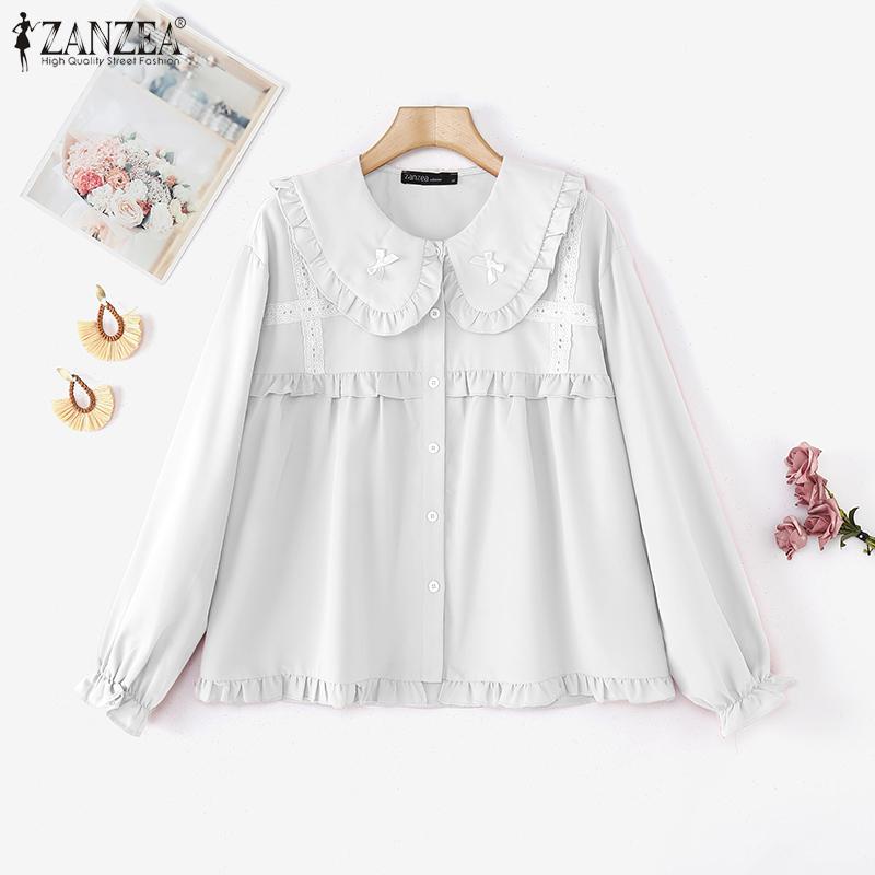 ZANZEA Dámská ležérní halenka s dlouhým rukávem s dlouhým rukávem, patchworková halenka