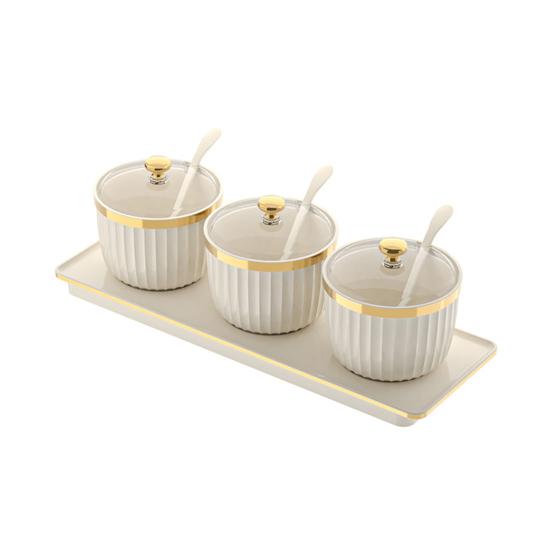 Spice Jars Independent Condiment Containers Transparent Acrylic Jars with Spoons Tray BPA-Free Plastic