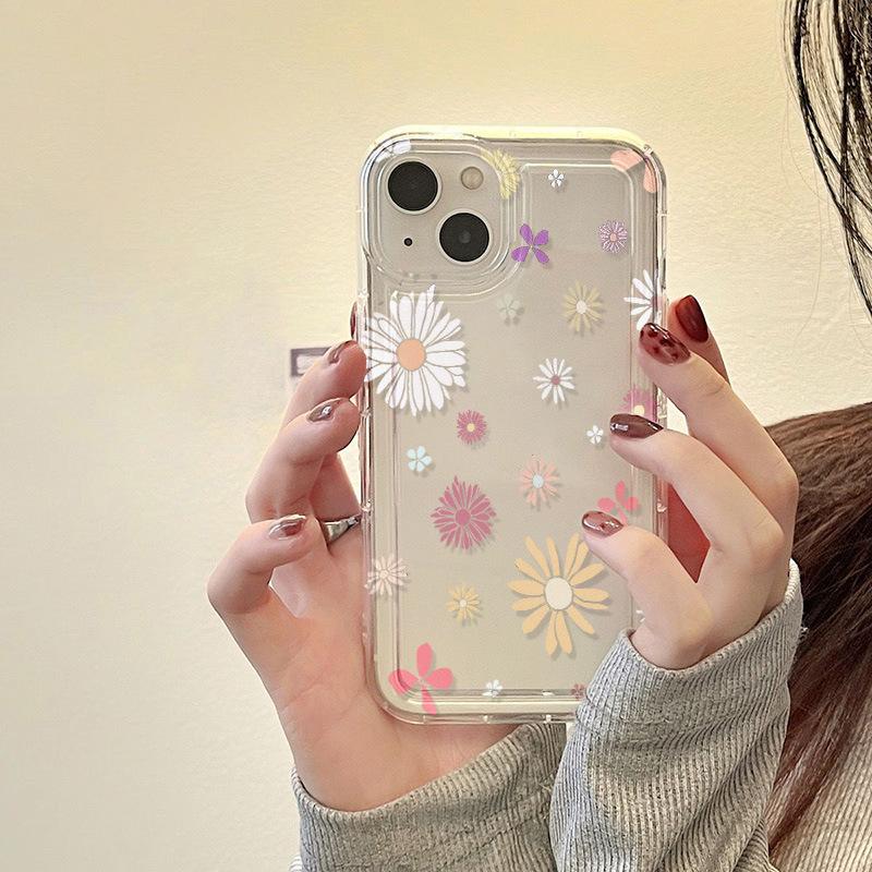 Simple color flower for iPhone17ProMax airbag mobile phone case 15 Apple 16 all-inclusive 13/14