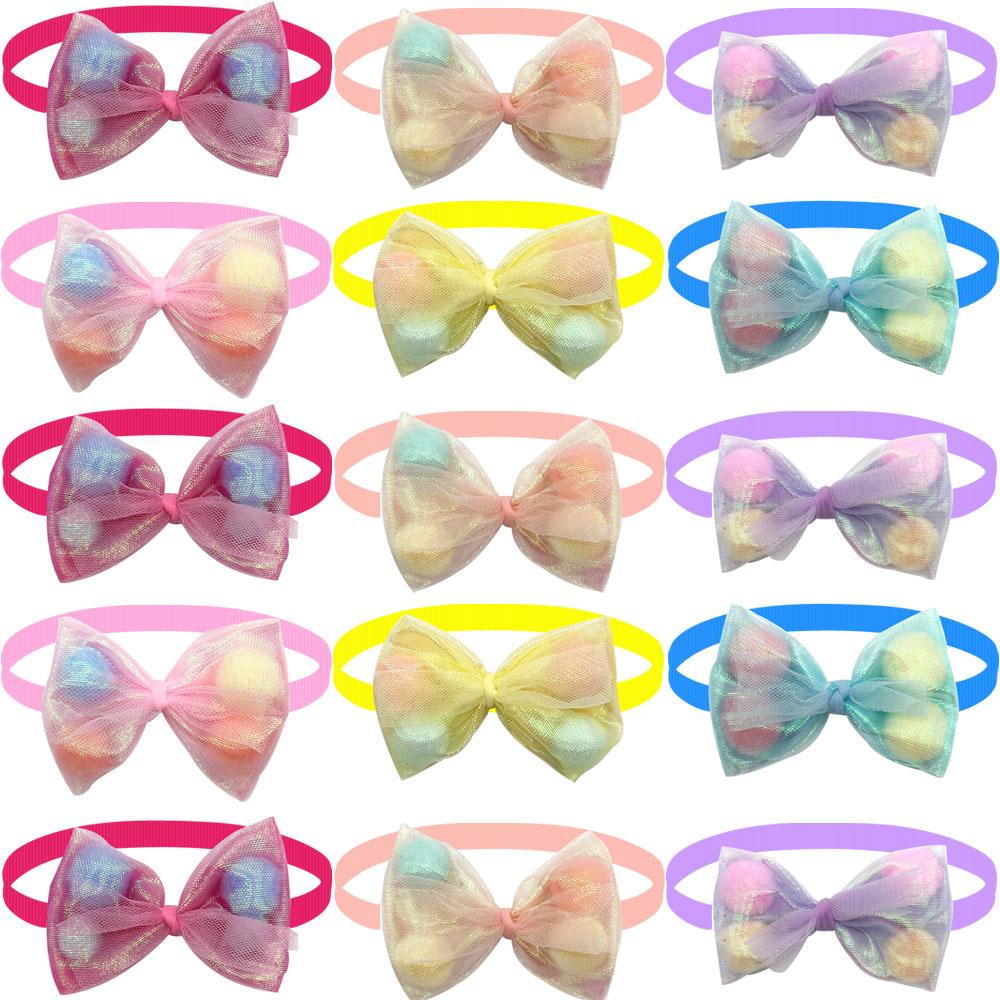 

50/100PCS Lace Bow Ties for Small Dog Adjustable Dog Collar Cat Collar Cute Pompoms Bowties for Puppy Dog Grooming Accessories 50pcs