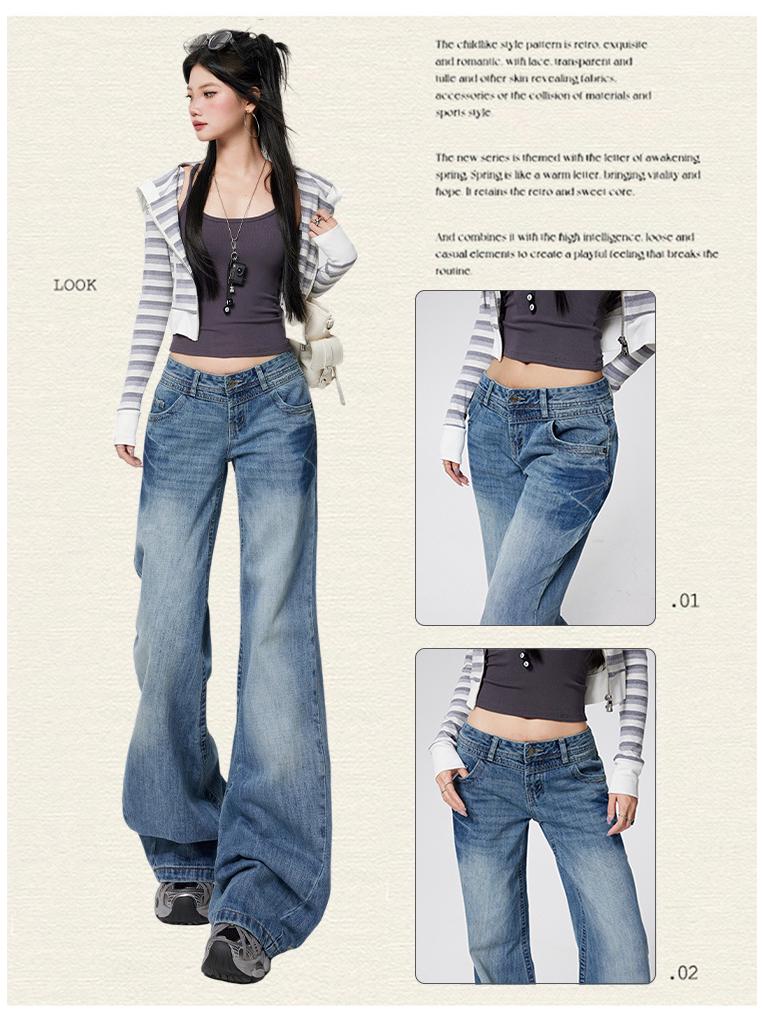 Women's Retro Micro-Flare Jeans - New Autumn Arrival, American-Style, Non-Stick, Loose, Draping, Wide-Leg Pants