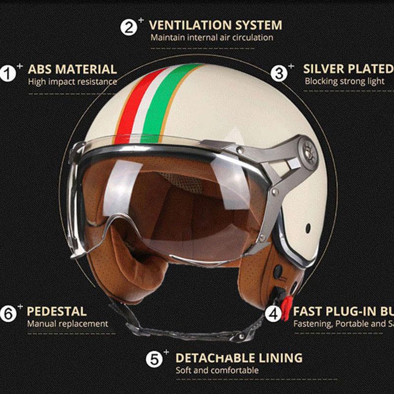 Retro Open Face Helmet Jet Motorcycle Helmet Detachable Clear Wind Visor For Vintage Scooter Moped Rider  Adult Vespa Commuter
