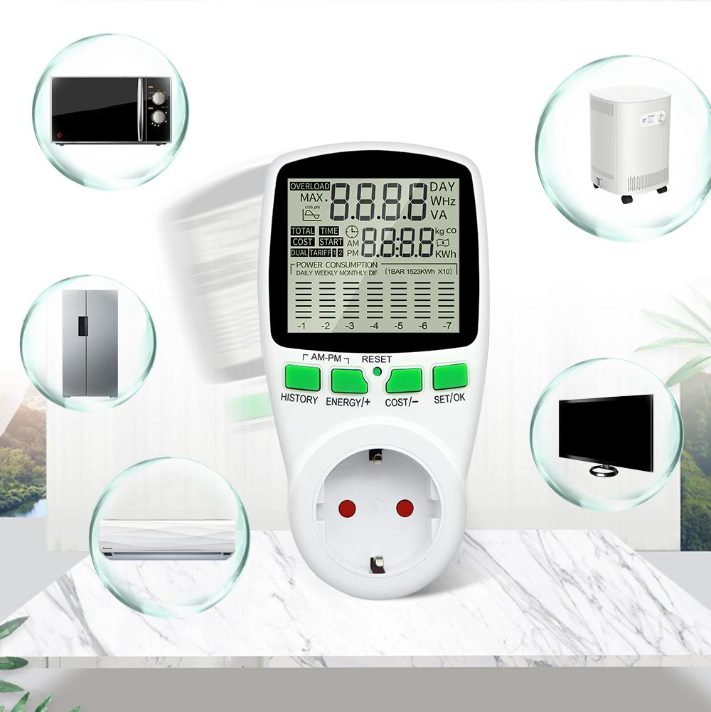 Eu/us/uk Plug Smart Ac Power Meter Wattmeter Billing Socket Plug Type Digital Lcd Voltage Current Frequency Electricity Monitor
