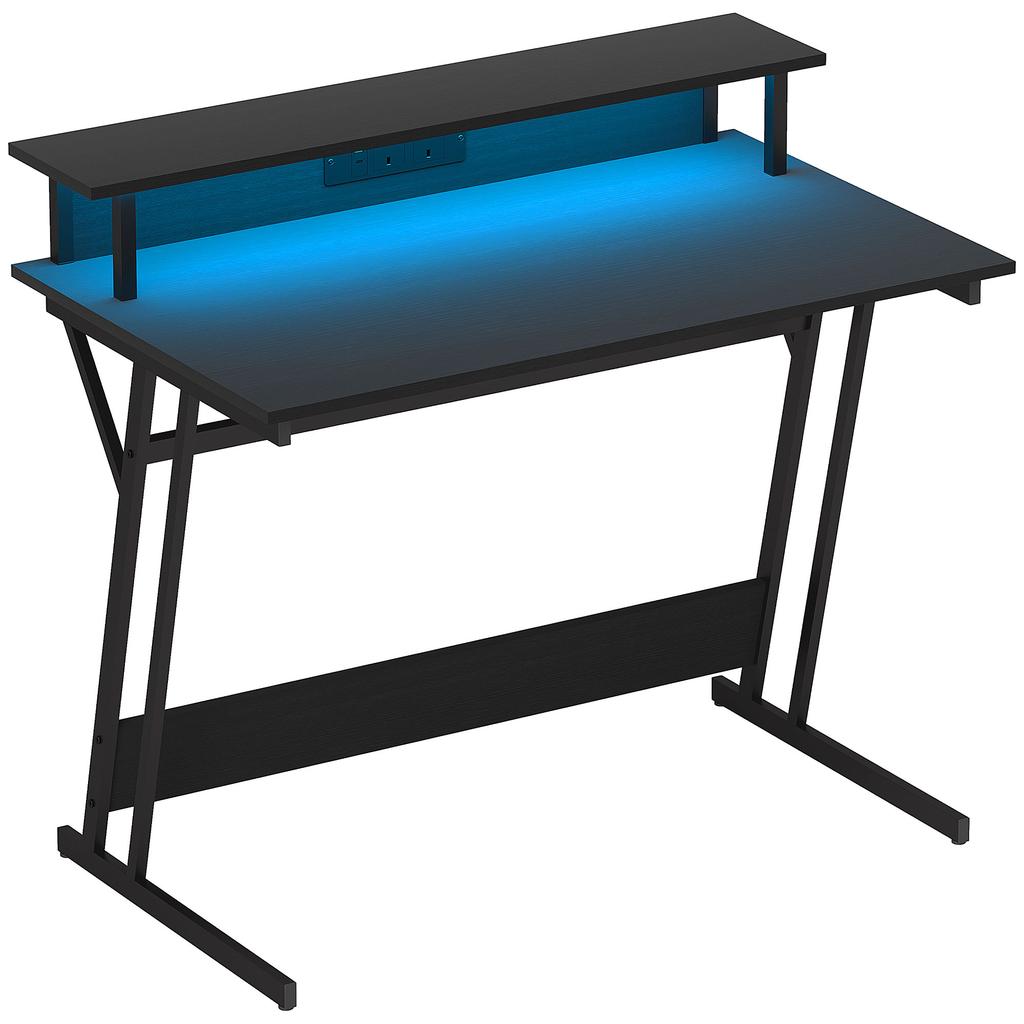 Two Level Led Gaming Desk Black