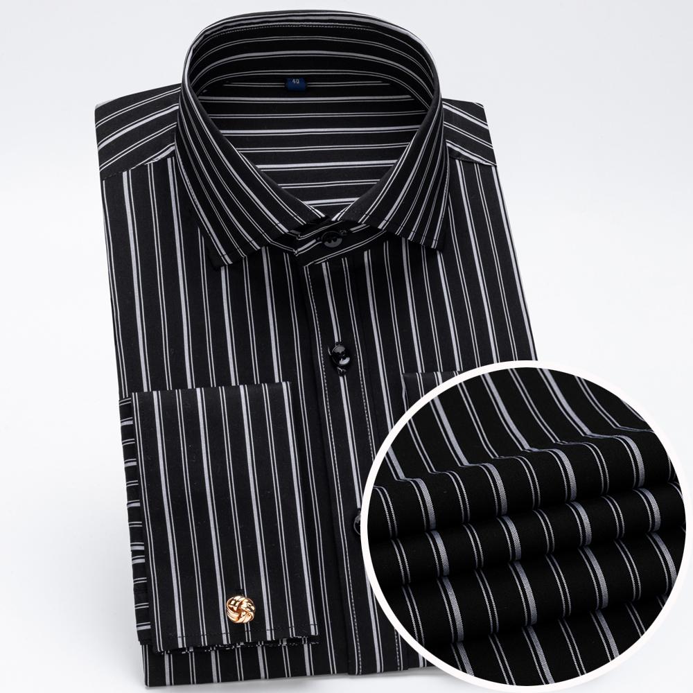 Camicia da Smoking da Uomo in Modal a Righe con Collo Windsor e Polsino alla Francese Include Gemelli, Abbigliamento Formale Professionale Elegante