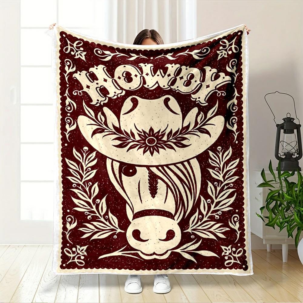 Cowboy Hat with Vintage Floral Design Flannel Blanket for Bedroom, Living Room, Sofa, and Nap Sofas