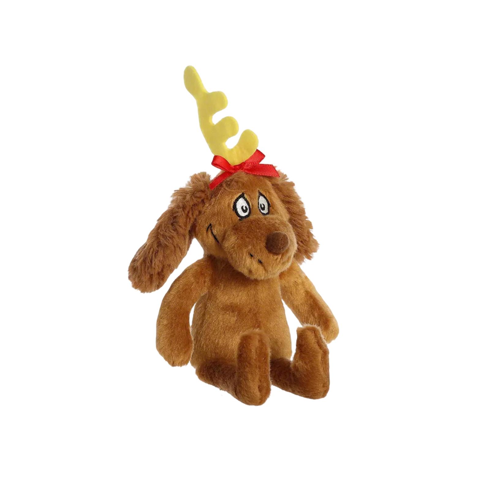 

8in Christmas Stuffed Toy Gift - Mr. Greenfur s Dog Stuffed Toy - With A Deer Antler And A Red Bow One Size