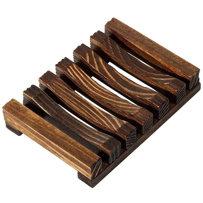 Natural Carbonized Pine Wood Soap Dish - Drain Water Rack Bamboo Soap Holder Wholesale Shavor Soap Bowel