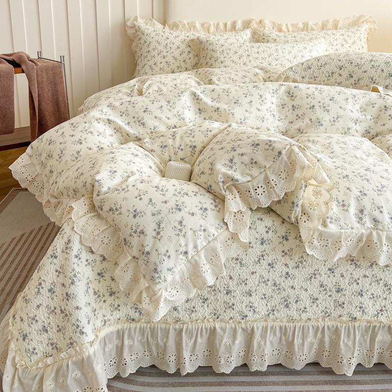 Korean Style Thickened All-Cotton Lace Bedspread Set (1.8m)