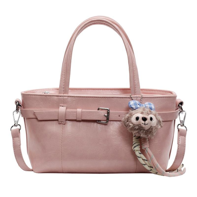 Popular new Korean version of niche casual oil wax leather portable bucket bag fashionable and simple commuter versatile messenger women's bag