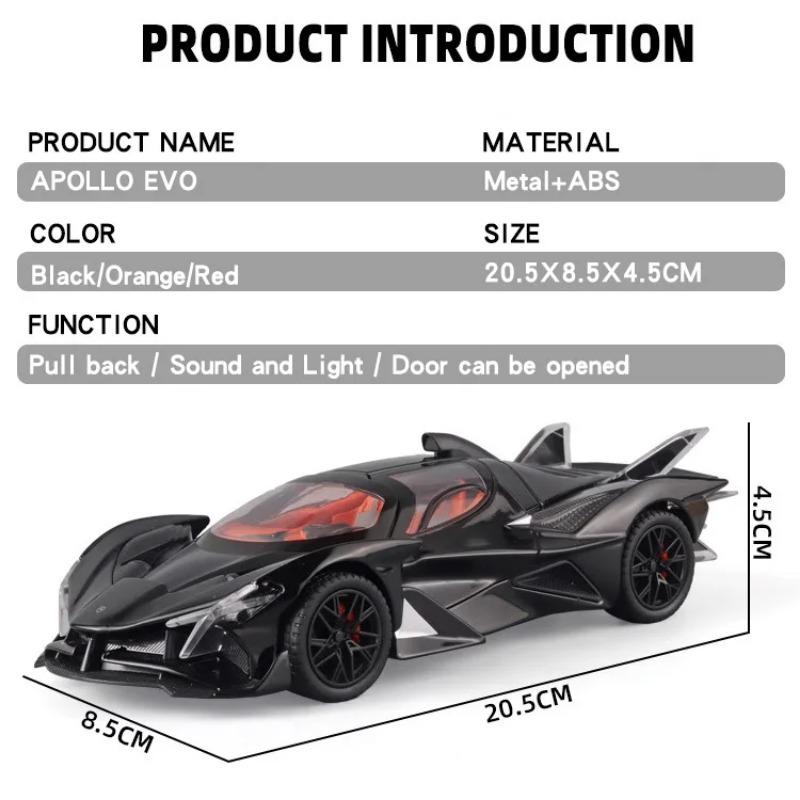 1/24 Diecast Apollo Project Evo Track Roadster Model Car Metal Miniature Car Sound & Light Collection Vehicle Toys For Boys Gift