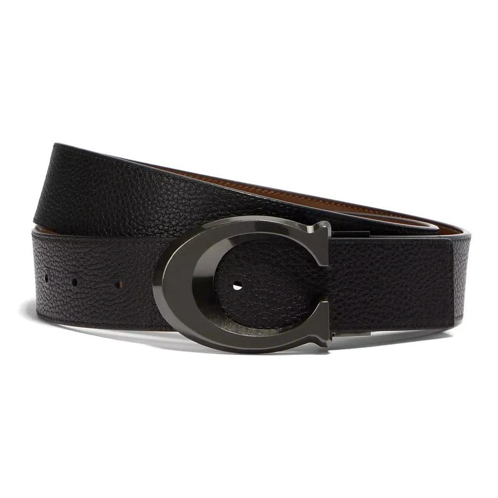 COACH Debossed Signature Leather Reversible Belt Men's Black (Unisex) Leather Belts CQ013QBLVW