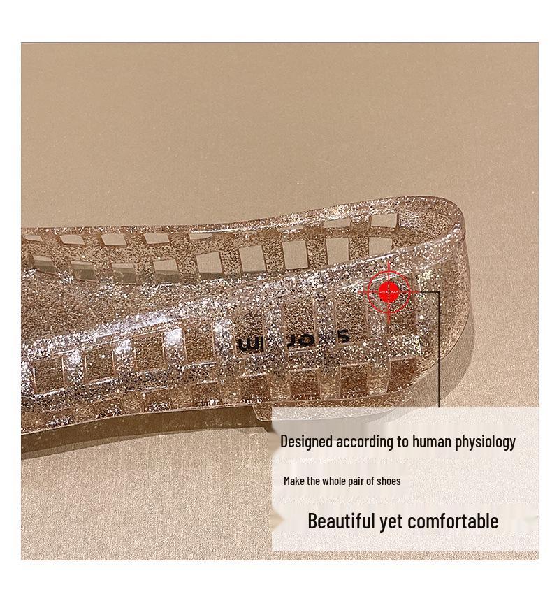 Korean-Style Low-Cut Crystal Flat Sandals & Slip-On Jelly Shoes with Square Toe