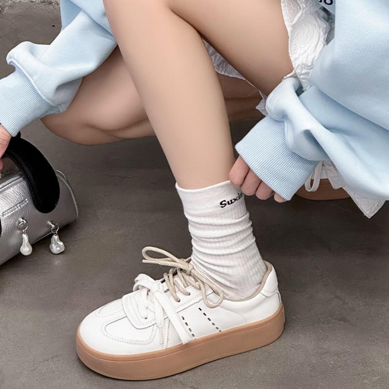 Color matching retro German training shoes for women's 2025 spring new leather breathable thick-soled non-slip Korean version of student white shoes
