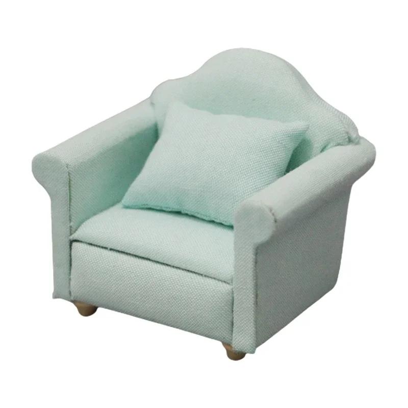 Rural Style Armchair Mini Sofa Dollhouse Miniature Sofa & Throw Pillow Set Wooden Simulation Furniture Girls Decoration Crafts