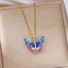 Romantic Blue Crystal Butterfly Necklace for Women Girls Double Layer Shiny Zircon Clavicle Chain Elegant Banquet Jewelry Gifts