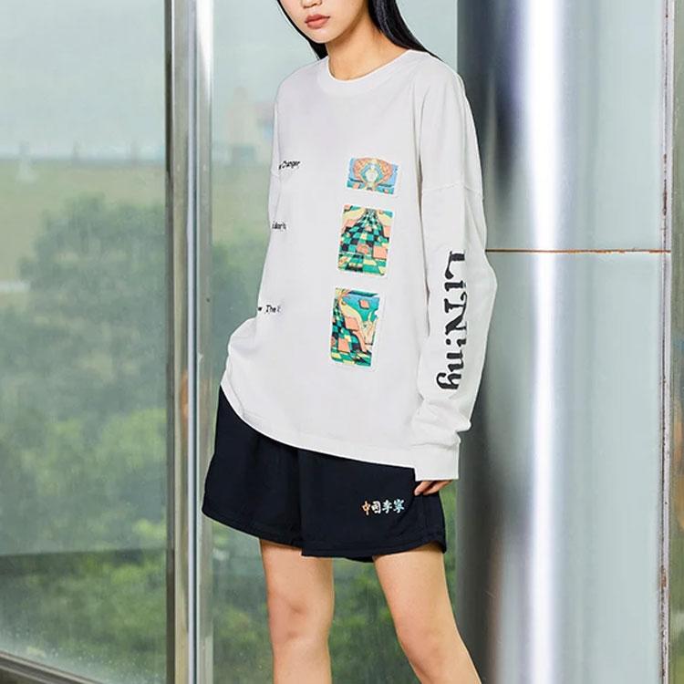 Li-Ning X Rooovie Artist Collaboration Patterned Letter Print Crew Neck Sweatshirt Unisex Tops Off-White AHSSB19-1