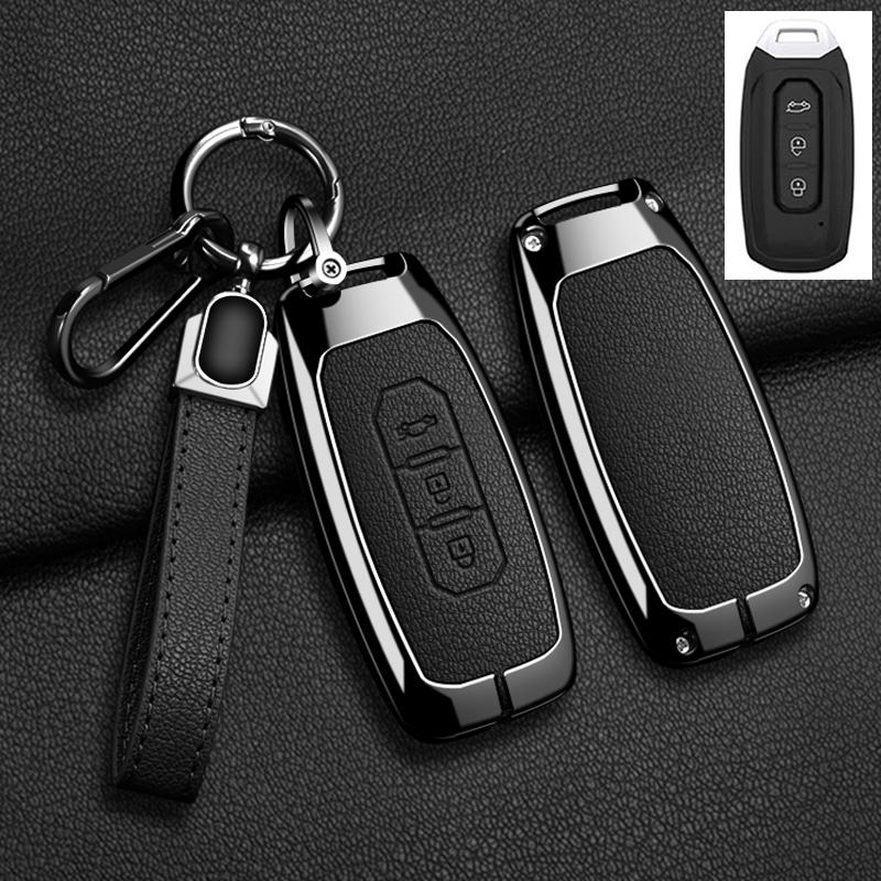 Car Key Cover Fob Shell Protector Case for Ford Territory 2019 2020 2021 2022 2023 2024 Zinc Alloy Leather Keychain Accessories