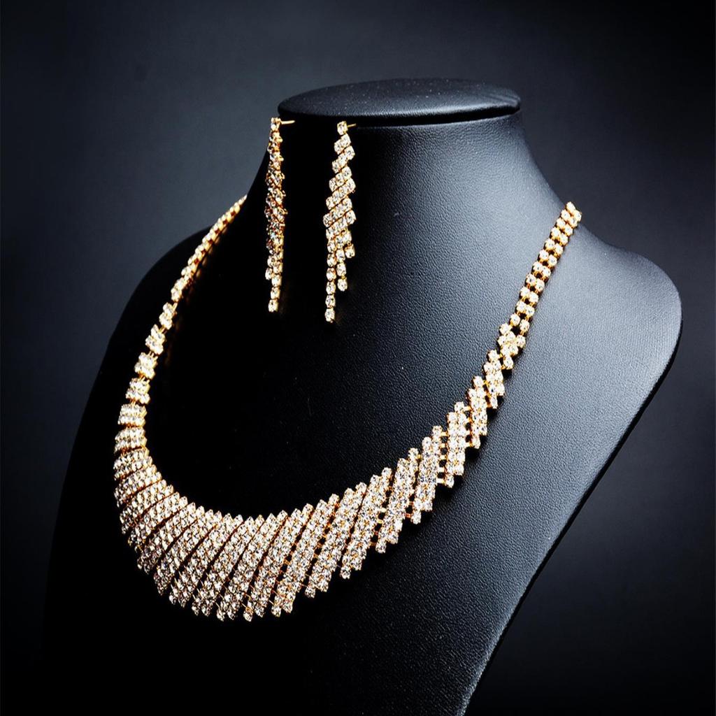 Claw Chain Series Rhinestone Exaggerated Necklace Earrings Set Dinner Collarbone Chain Necklace Women