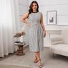 Plus Size Women's Summer Elegance High Waist Round Neck Loose Striped Dress