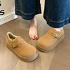 Fashion Women's Fashion Thick Sole Cotton Boots Winter New Round Head Suede Deep Mouth Metal Buckle Non-slip Low-top Shoes