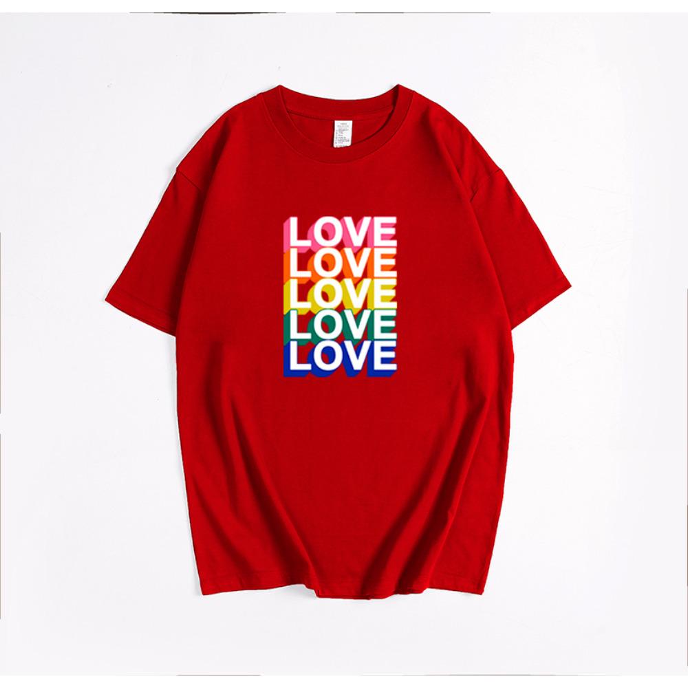 

Футболка Hirsionsan с красочным принтом любовных писем, женская летняя хлопковая свободная футболка с коротким рукавом, женские свободные футболки для девочек, топы XXL красный