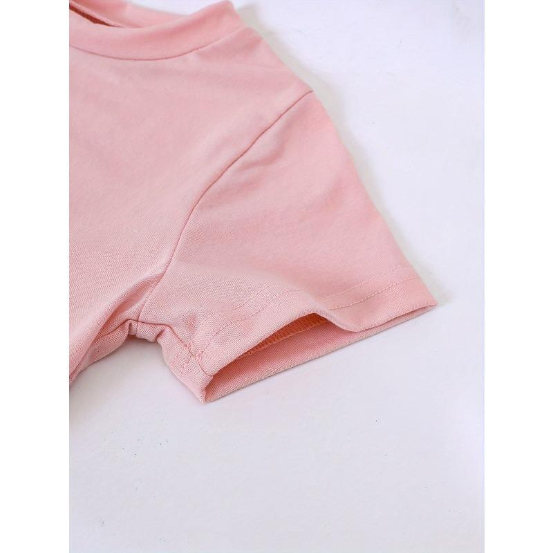 Girls Crewneck Short Sleeve Tee, Stylish Simple Cherry & Bowknot Print Soft Comfortable Summer Casual Top