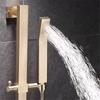 Tuqiu Brushed Gold Bath and Shower Faucet Set Wall Mounted Bathtub Faucet Shower Mixer Bathroom Taps Brass