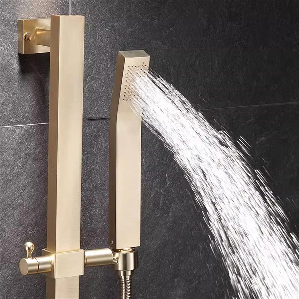 Tuqiu Brushed Gold Bath and Shower Faucet Set Wall Mounted Bathtub Faucet Shower Mixer Bathroom Taps Brass