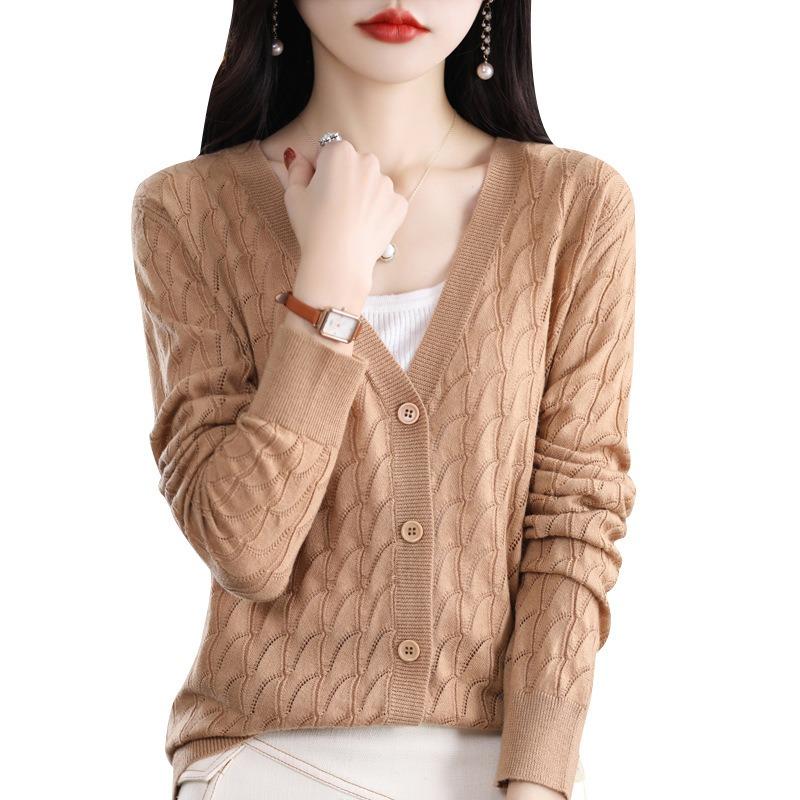 Women S V Neck Long Sleeve Knit Cardigan Slim Fit Solid Color Outerwear