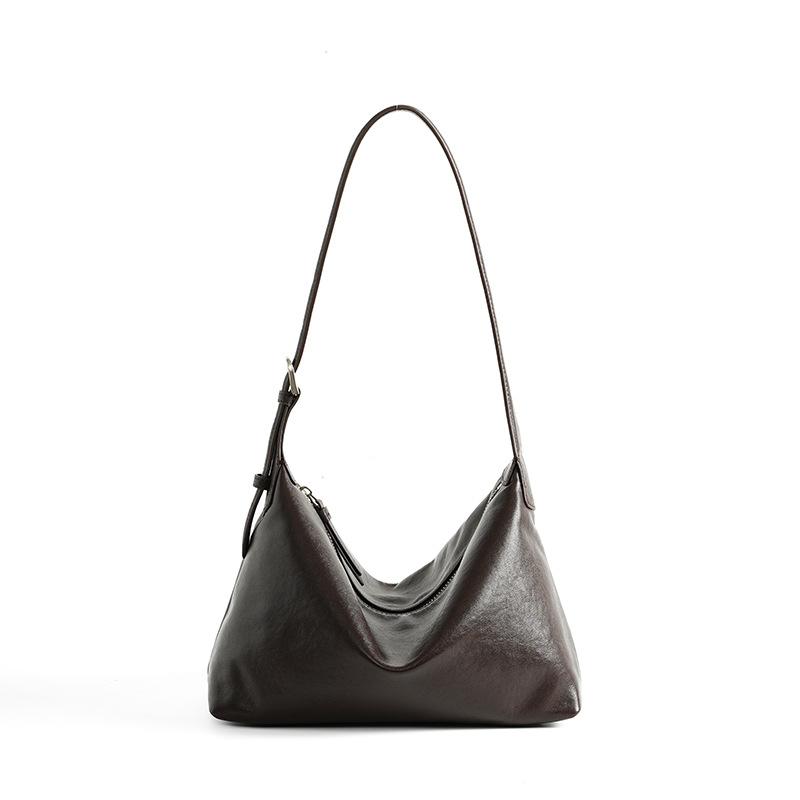 Top Layer Vegetable Tanned Cowhide Armpit Classic Hobo Bag, Versatile Leather Shoulder Crossbody Bag, Women's Dumpling Bag