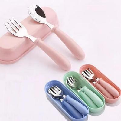 Patrick Star Stainless Steel Children's Cutlery Set: Drop-proof, Anti-scald Spoon & Fork with Portable Storage Box for Home & Kindergarten.