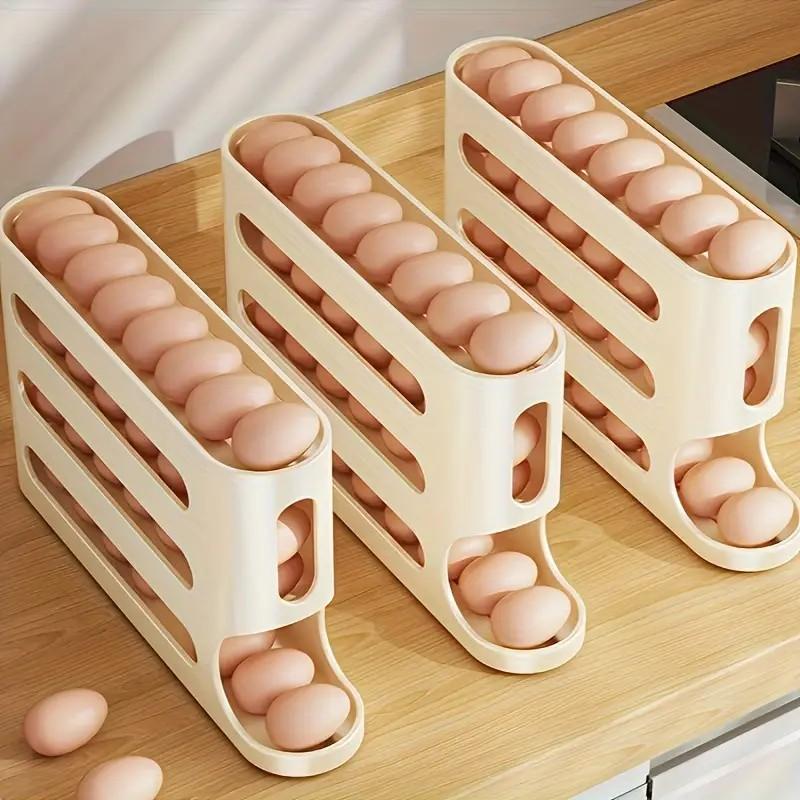 4 Tiers Fridge Egg Rack Automatic Rolling Egg Holder Storage Box Container Kitchen Refrigerator Egg Dispenser Fridge Organizer