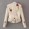 Womens Casual Long Sleeve Embroidered Studded Zipper Slim Leather Jacket