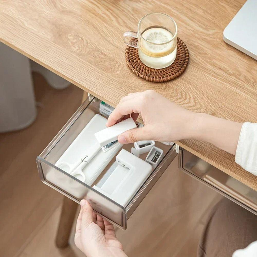 Slide Out Tray Under Desk Drawer Clear Desk Supplies Holder Stationery Storage Tray  Memo Rack