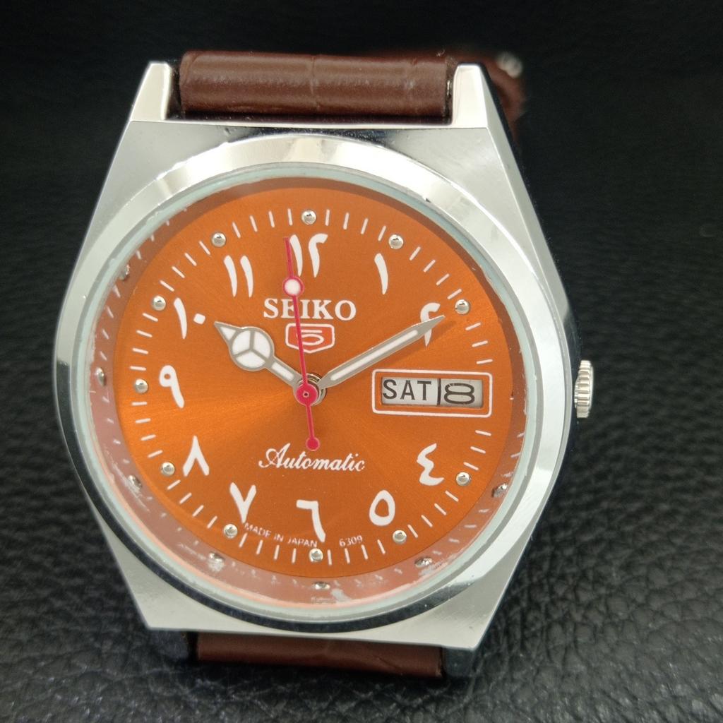AUTOMATIC VINTAGE REFURBISHED SEIKO 5 6309A JAPAN MENS ORANGE WATCH a442583-1