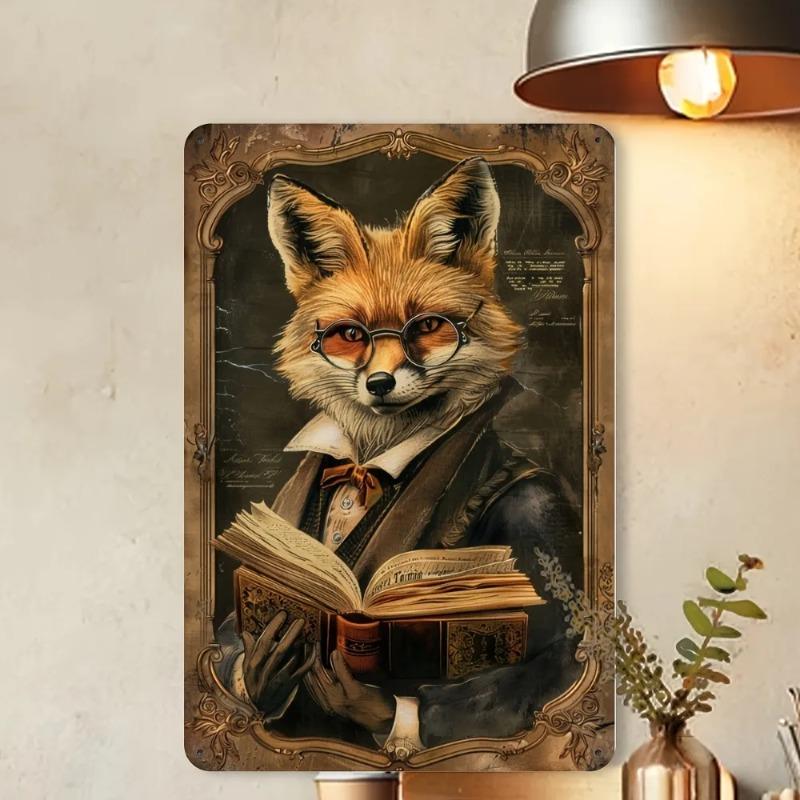 Vintage Fox Library Metal Tin Sign Home Study Room Decor Literature Art 8x12 Inch Wall Plaque