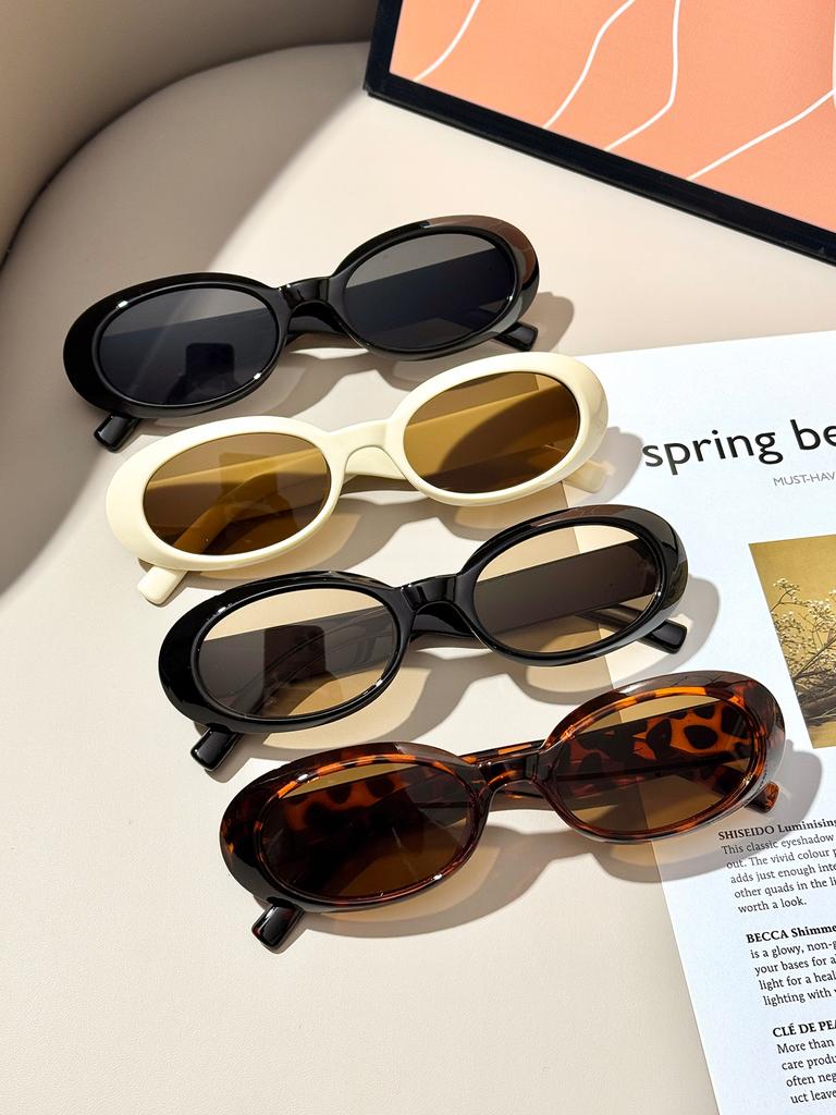 4Pcs Fashionable Mixed Glasses Set, Oval-Shaped Glasses, Chic Black Color, Suitable for Daily Wear