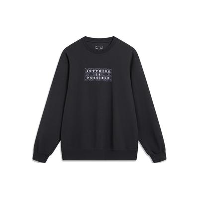 Li Ning Sports Lifestyle Series Letter Ronde Hals Pullover Losse Sweatshirt Heren sweatshirt Zwart AWDT387-3