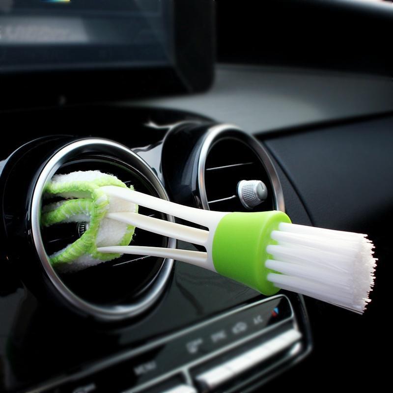 For Mini Double-End Microfiber Car Air Vent Duster with Removable Cloth Cover - Portable Cleaning Brush for Car Detailing, Dual-Head Design