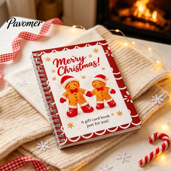 Portable Memory Keeper for Cash Christmas Gift Card Book, 7" x 5" Spiral Bound Merry Unique DIY Holiday Solution Booklet, Greeting Album, Personalized