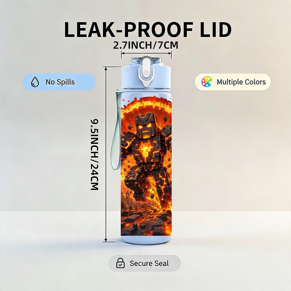 1PC Lava Fire Demon Monster Pattern 750ml Color Plastic Sports Water Bottle Leakproof Flip Straw Lid Suitable for Sports Office Home Use
