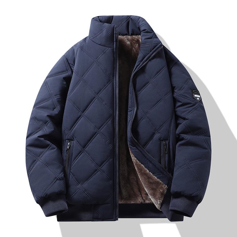 2025 Winter Men s Thickened Fleece Stand Collar Cotton Jacket - Windproof, Warm, Casual Dad s Coat XL