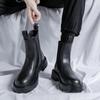 Leather Mens Boots High Top Fashion Decorative Luxury Designer Shoes Men Business Round Toe Slip-on Sleek Boots Plush Warm Shoes