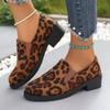 Large size single shoes women's autumn new round head leopard print casual thick heel one-pedal single shoes