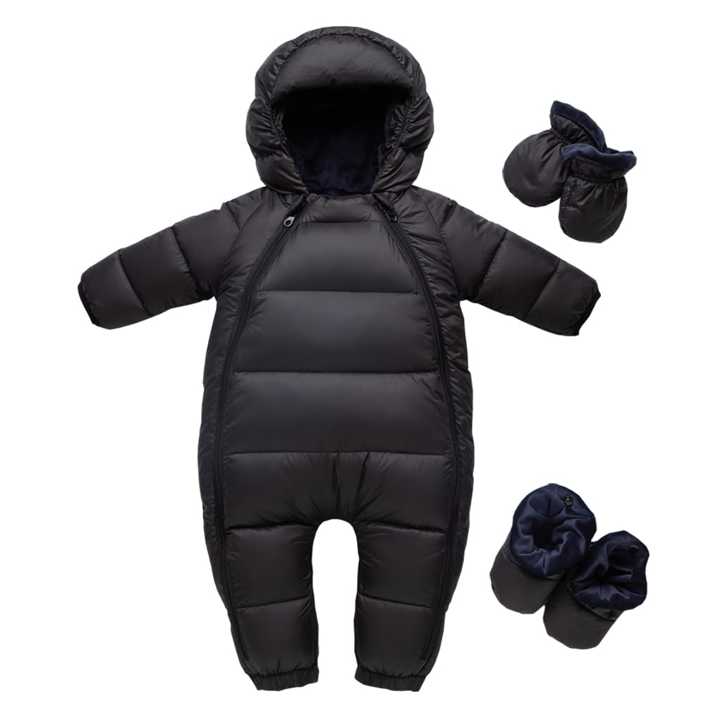 Reegoo Peter Down Baby Waterproof Size 73 Boys' Jumpsuit, Romper, Coverall, Fleece, Warm, Black, (6-9 Months)