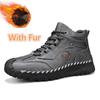 Fashion 2024 New Men's Leather High Top Shoes Classic Motorcycle Boots Leisure Walk Travel Mid-Calf Ankle Boots Warm Plush Fur Shoes