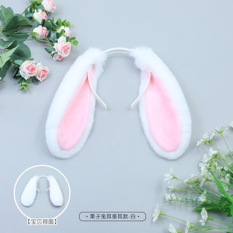 Lowering Ear Rabbit Hair Accessories Cosplay Pug Poodle Ears Tail Handmade Simulation Plush Headband